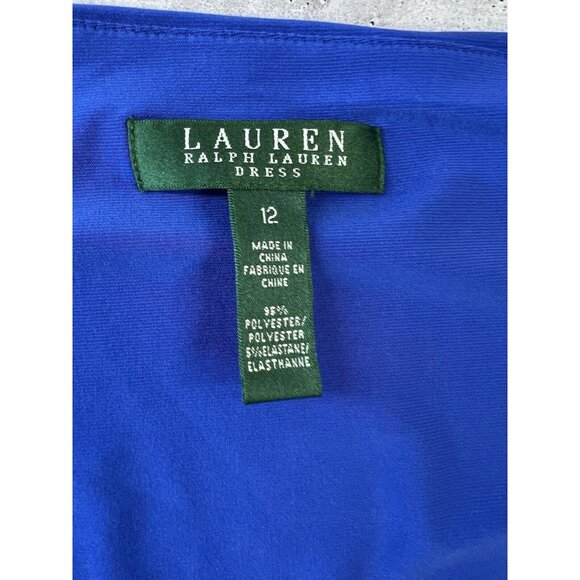 Lauren Ralph Lauren Evening Maxi Dress Womens 12 Navy Blue Draped Neck NEW NWT - Picture 11 of 14